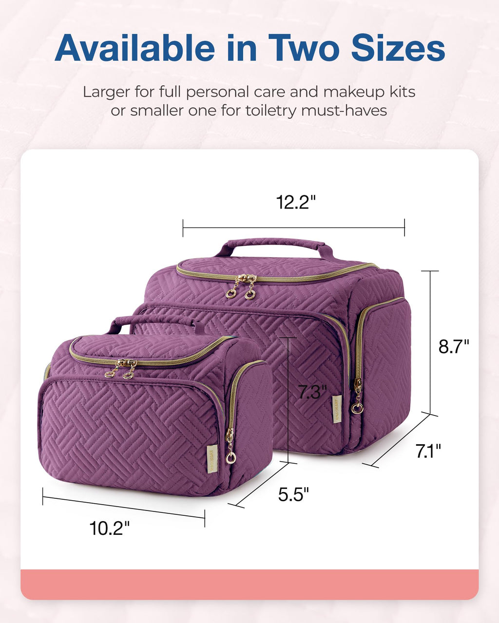 BAGSMART Travel Toiletry Bag – Large Purple, Wide-Open Organizer with Handle