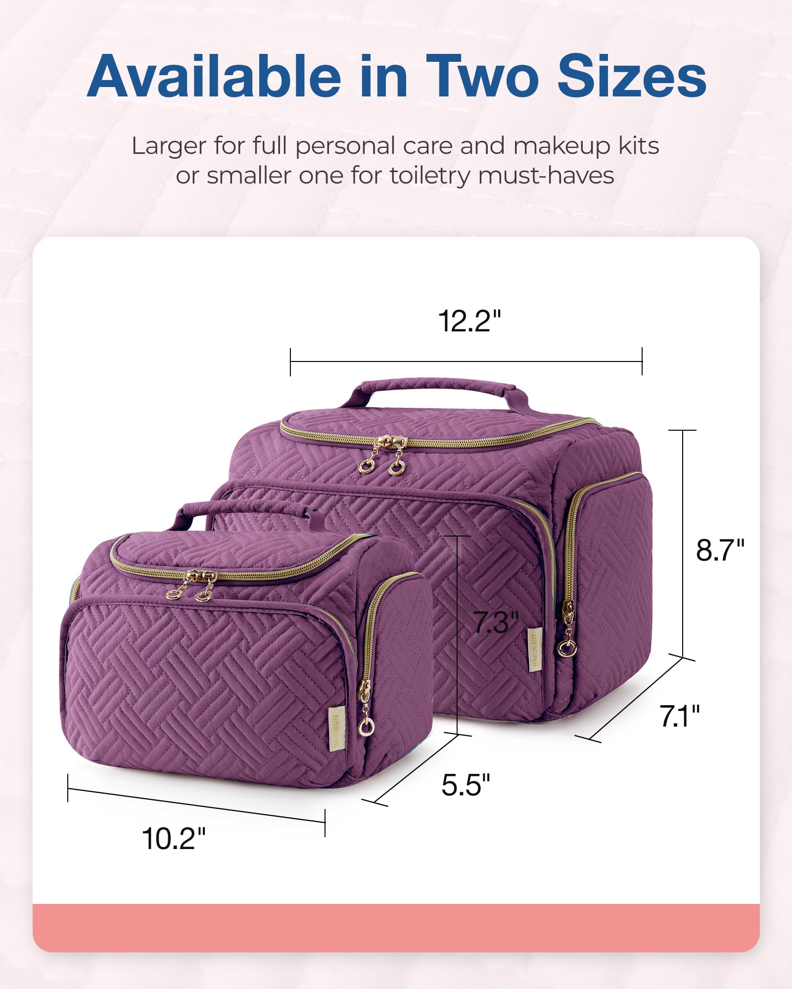 BAGSMART Travel Toiletry Bag – Large Purple, Wide-Open Organizer with Handle
