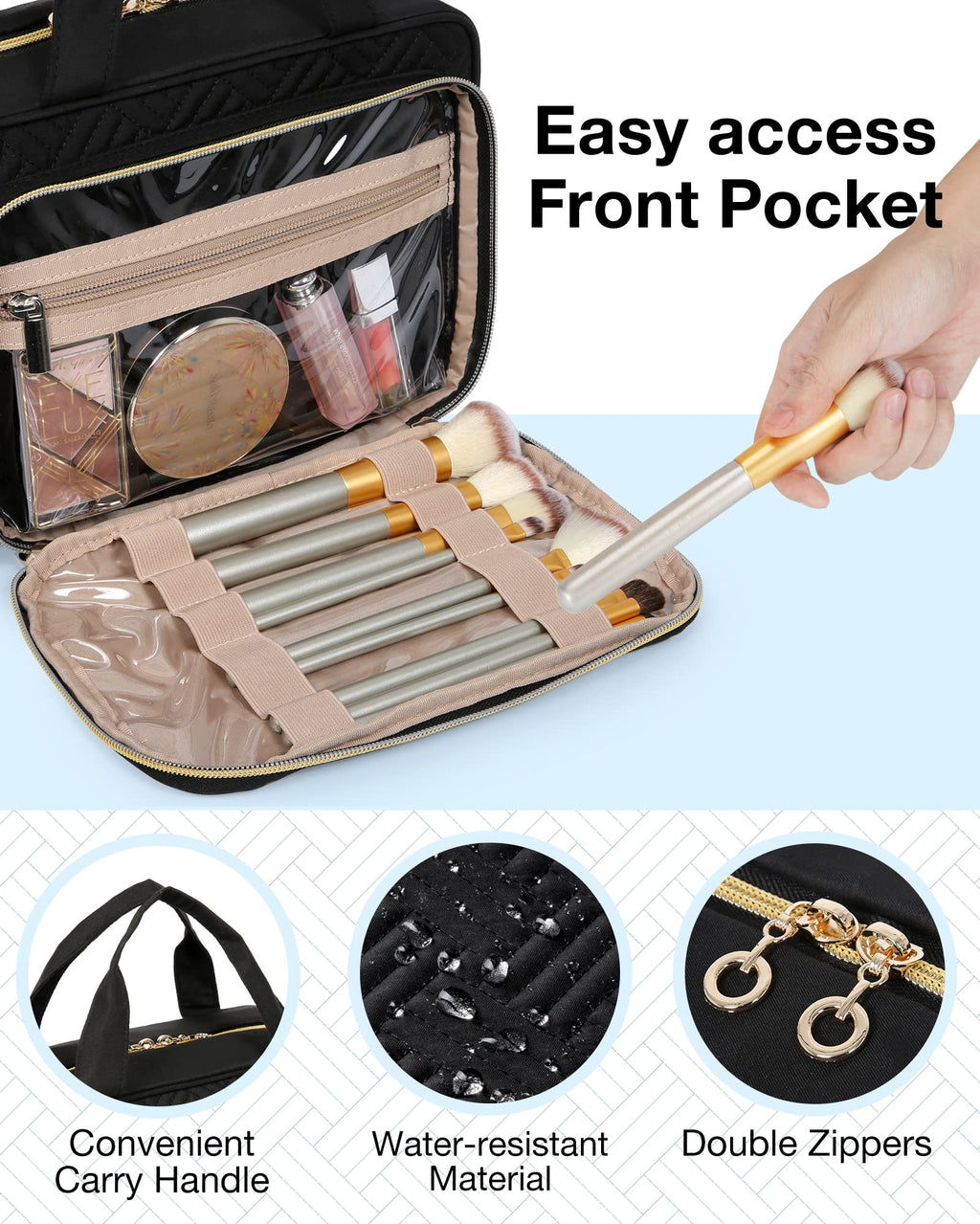 BagSmart Hanging Toiletry Bag & TSA-Approved Transparent Cosmetic Bag | Large Travel Organizer (Black)