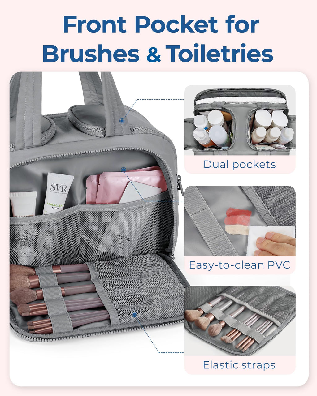 BAGSMART Travel Toiletry Bag – Lightweight, Large-Capacity Organizer for Women, Grey