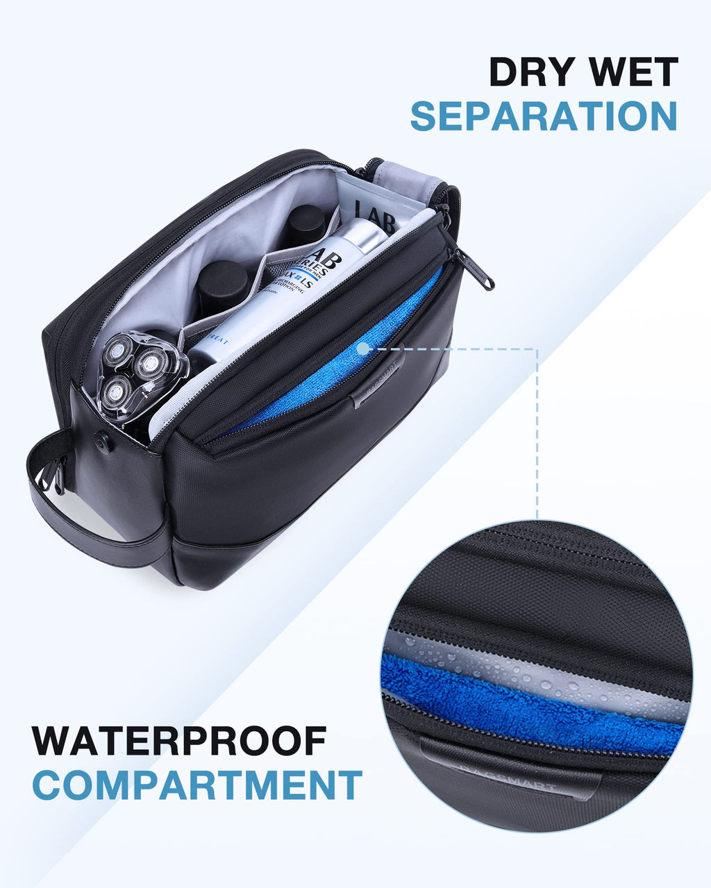 BAGSMART Toiletry Bag for Men | Large Travel Dopp Kit, Water-Resistant, Black