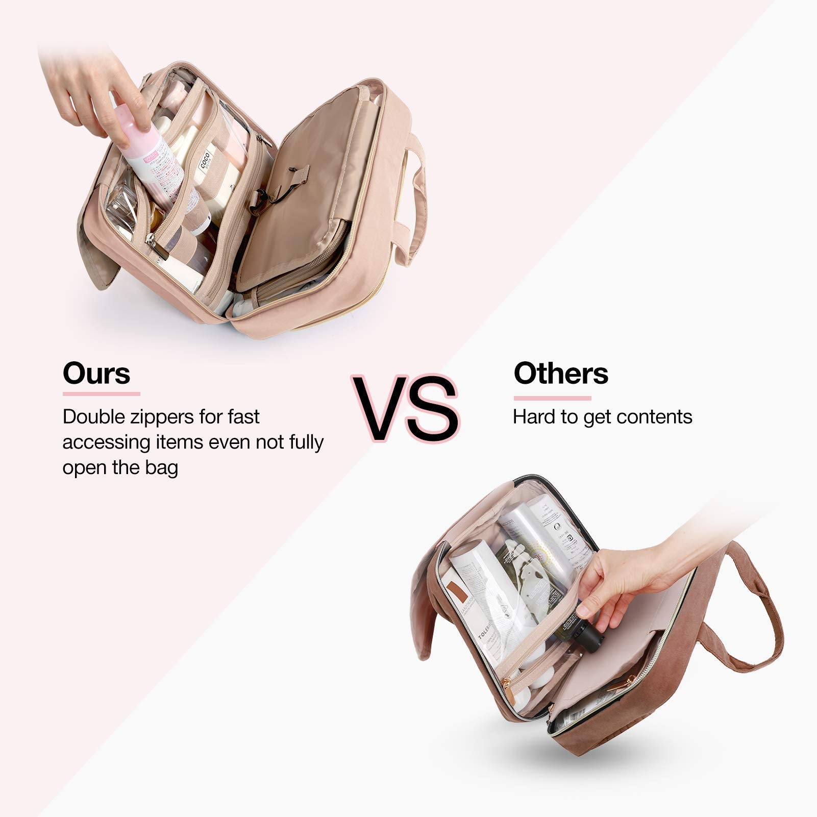 BAGSMART Toiletry Bag Hanging Organizer – TSA-Approved Transparent Cosmetic Bag (Medium Pink)