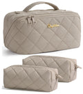 Bagstellar Travel Makeup Bag 3-Piece Set | Large Capacity Puffy Toiletry Organizer M-Oatmeal