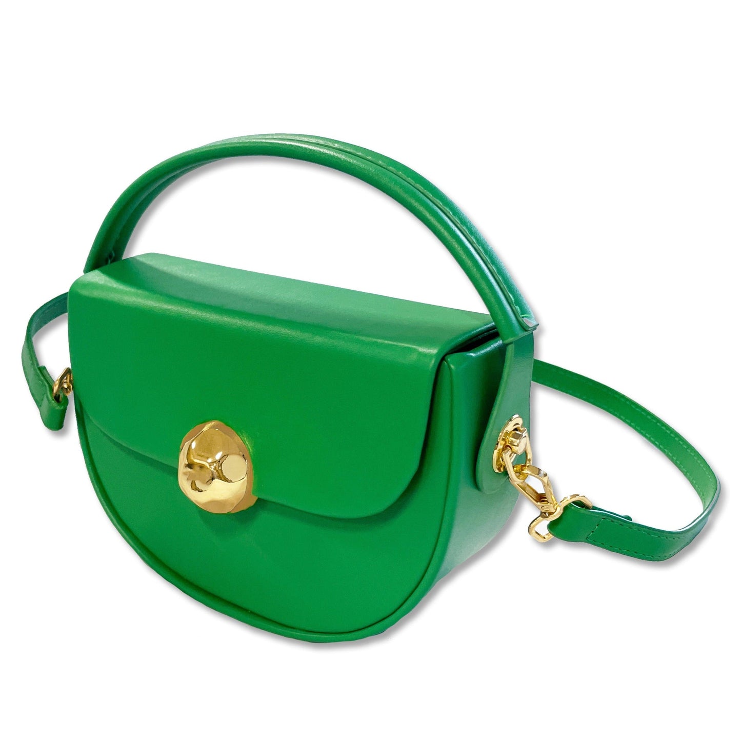 Caprilite Women's Top Handle Half Moon Box Clutch Handbag Chain Strap Gold Button Crossbody Wedding Evening Bag - Grass Green