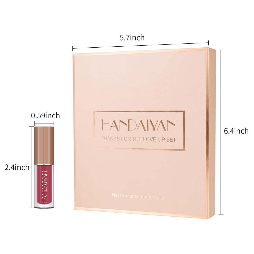 BAISEN DIARY 12 Colors Lipstick Set – Velvet Matte Liquid Lipstick Gift Box (Set B)