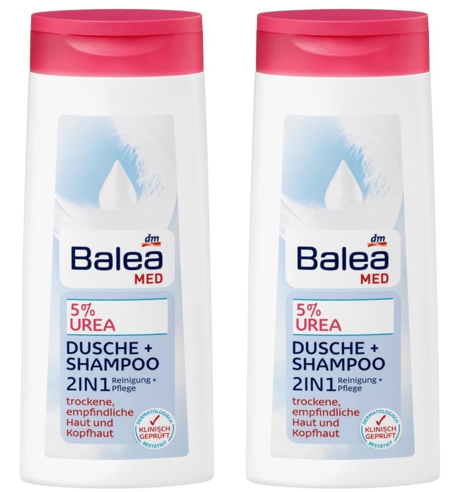 Balea Med Shower Gel 5% Urea | 2-in-1 Shower & Shampoo (300 ml) Pack of 2 – German Product