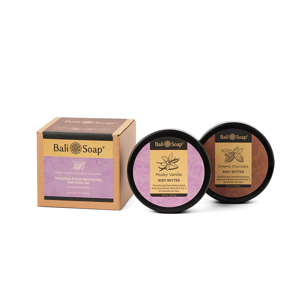 Bali Soap Musky Vanilla & Creamy Chocolate Body Butter – Set of 2 (7 oz each)