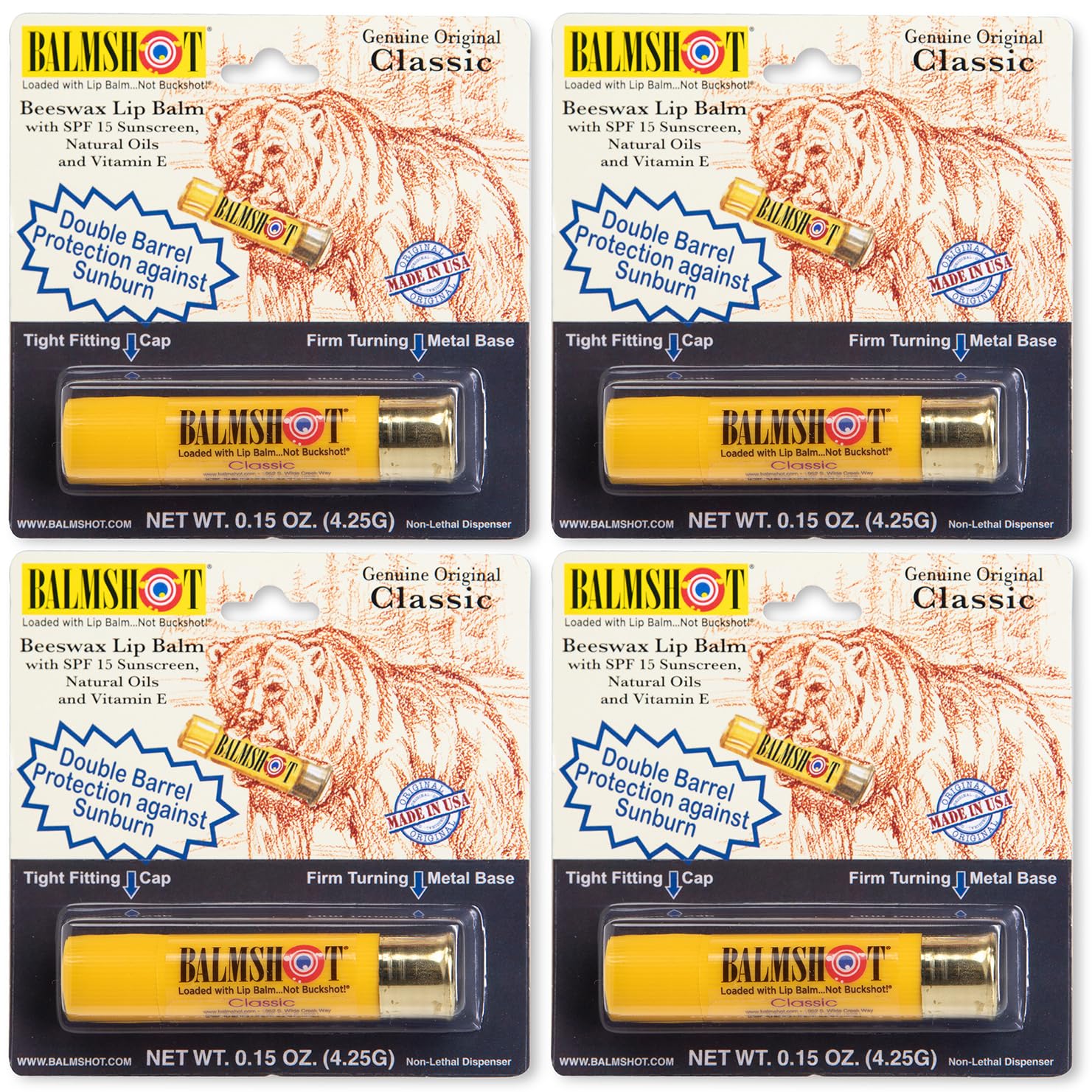 Balmshot Lip Balm 4 Pack (Classic) - All-Day Moisture with SPF 15