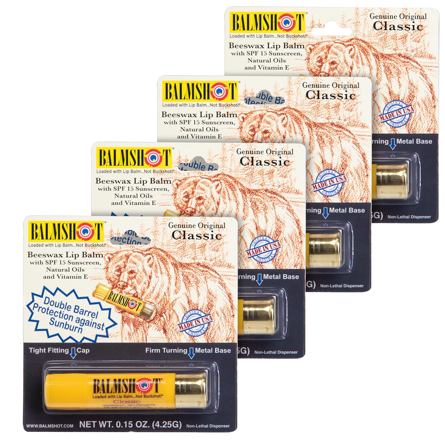 Balmshot Lip Balm 4 Pack (Classic) - All-Day Moisture with SPF 15