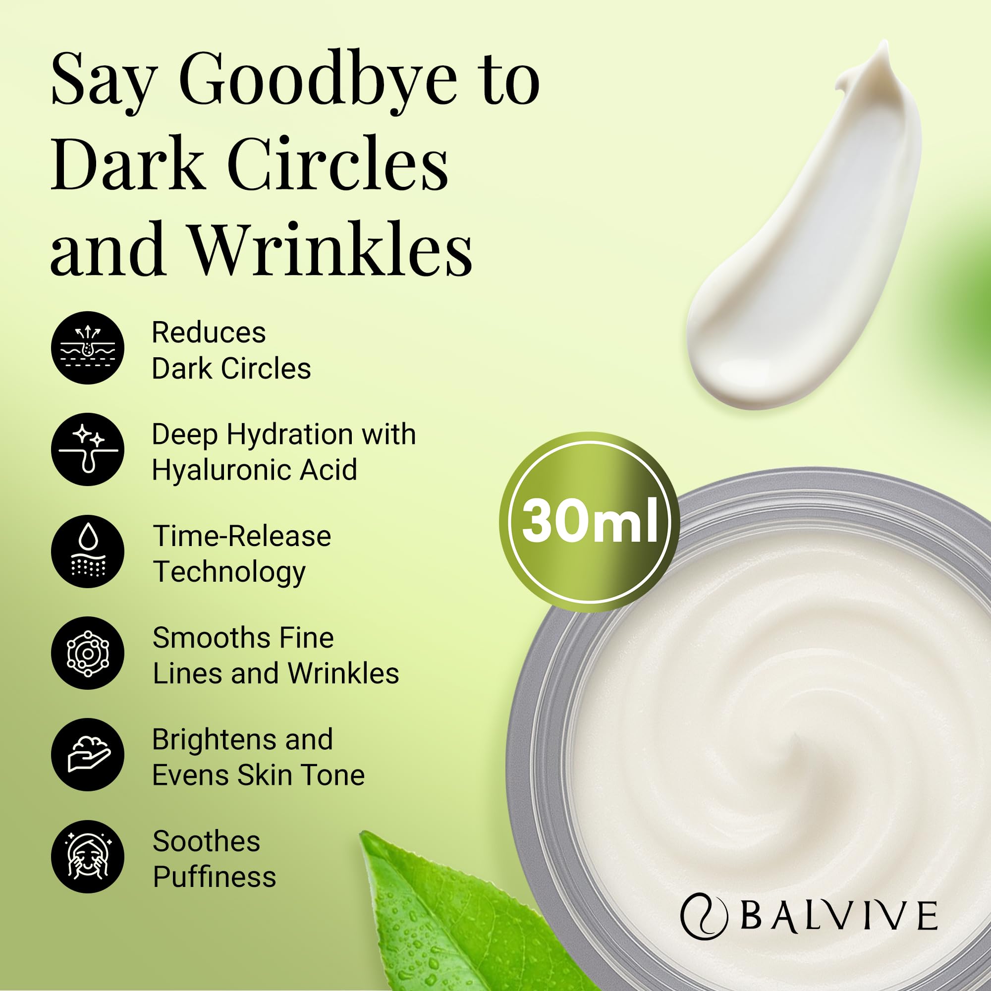BALVIVE Caffeine Under Eye Cream for Dark Circles, Puffiness & Fine Lines – 30ml