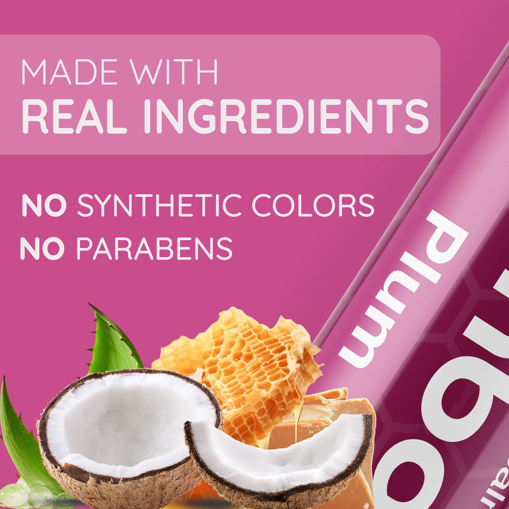Bambalo Plum Tinted Lip Balm 4-Pack – Hydrating Sheer Berry Tint – Made in USA