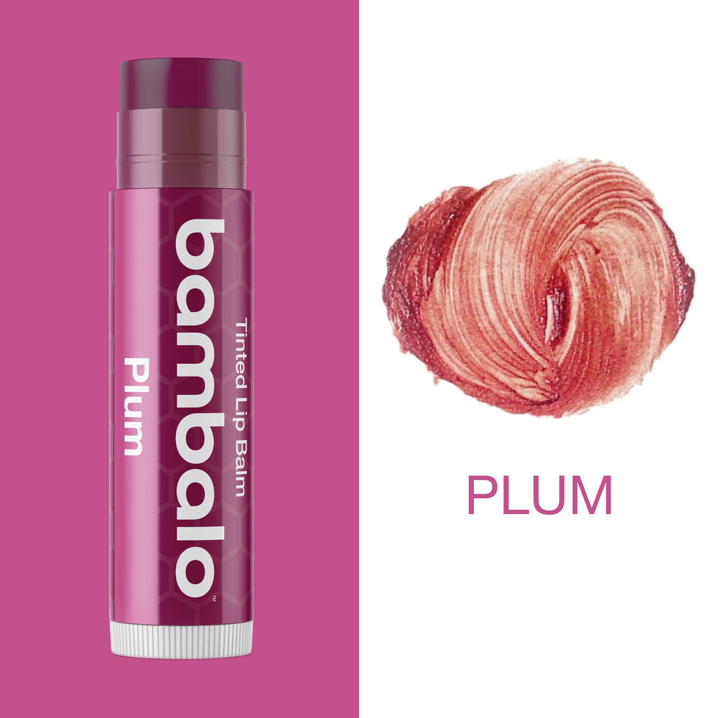 Bambalo Plum Tinted Lip Balm 4-Pack – Hydrating Sheer Berry Tint – Made in USA
