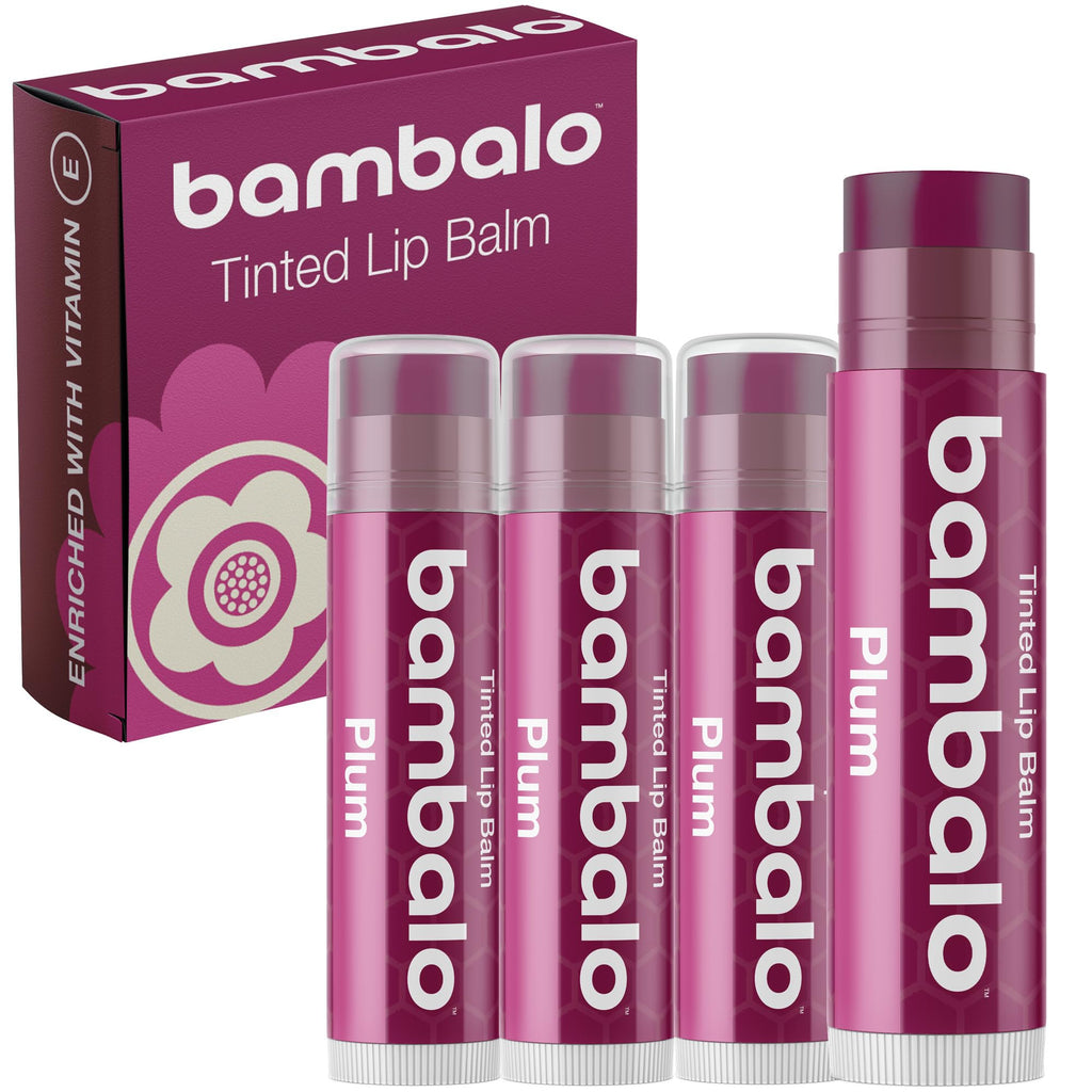 Bambalo Plum Tinted Lip Balm 4-Pack – Hydrating Sheer Berry Tint – Made in USA