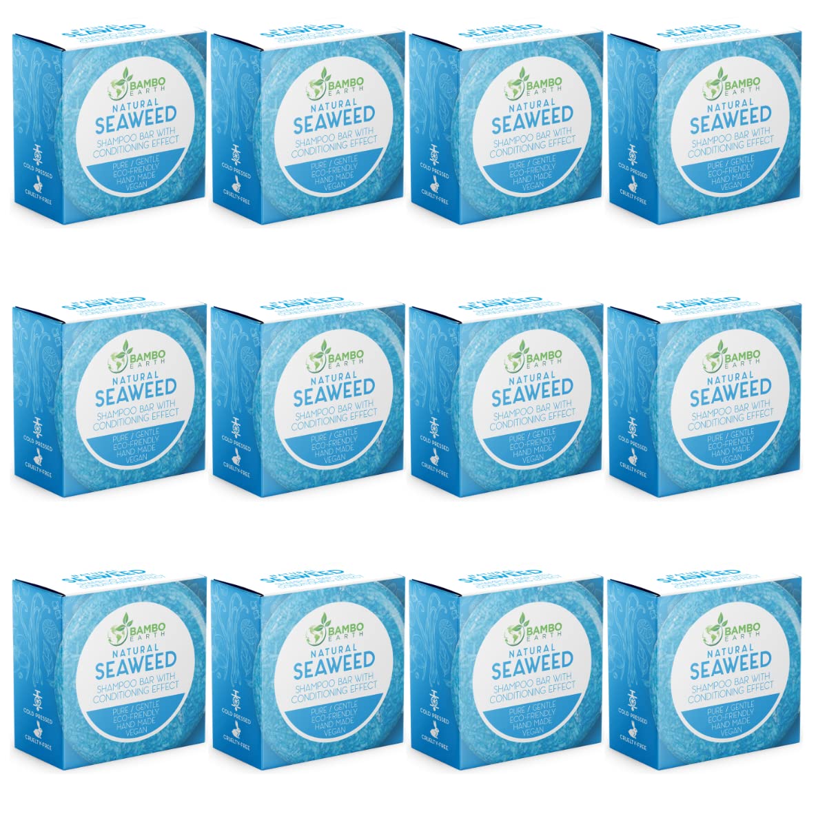 BAMBOEARTH Solid Shampoo Bar & Conditioner – Seaweed Pack (12 Bars) | Eco-Friendly, Zero-Waste