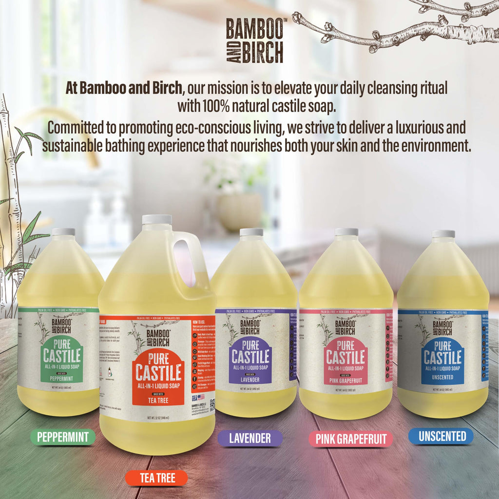 BAMBOO AND BIRCH Pure Castile Soap Liquid – Palm Oil Free, Citrus Grapefruit, 64 oz