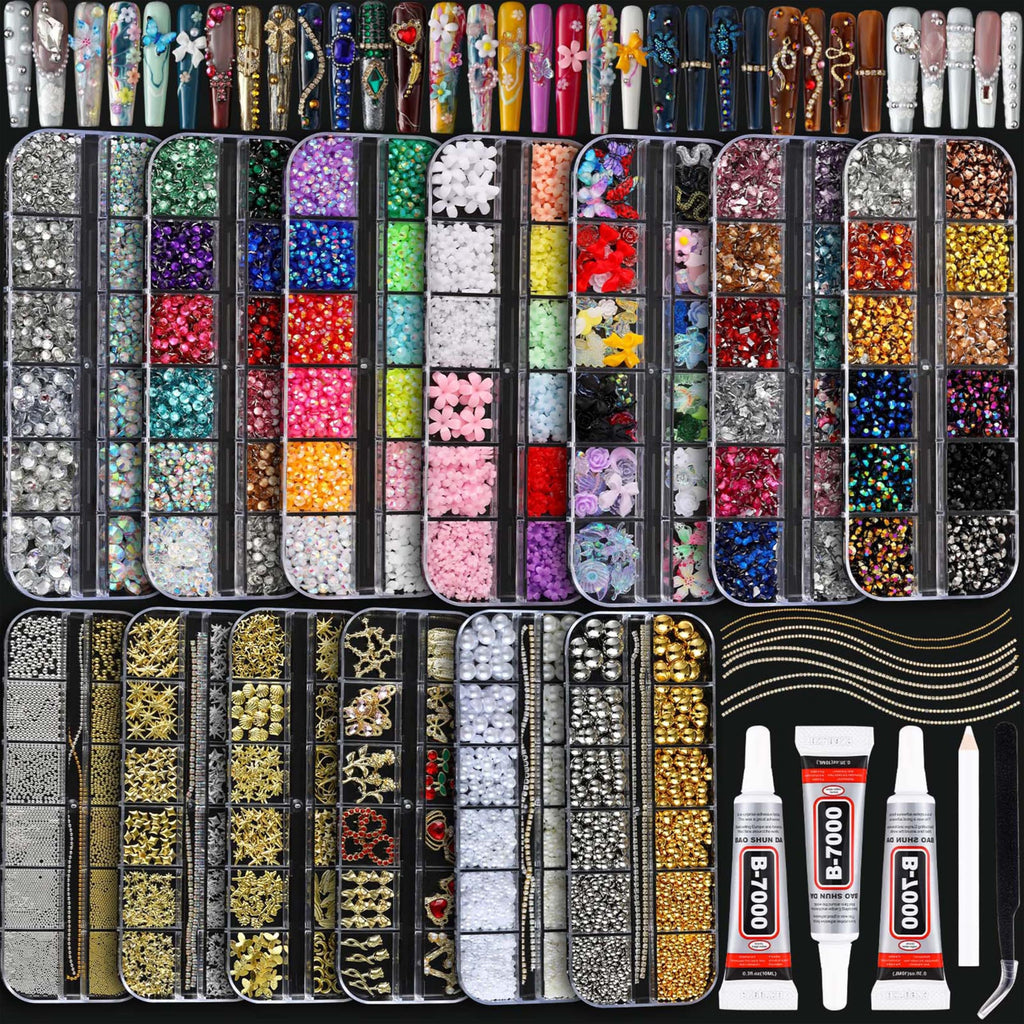 BANA ART Nail Charms Kit — 18,000+ 3D Gems in 13 Boxes with Cross, Crown, Pearls
