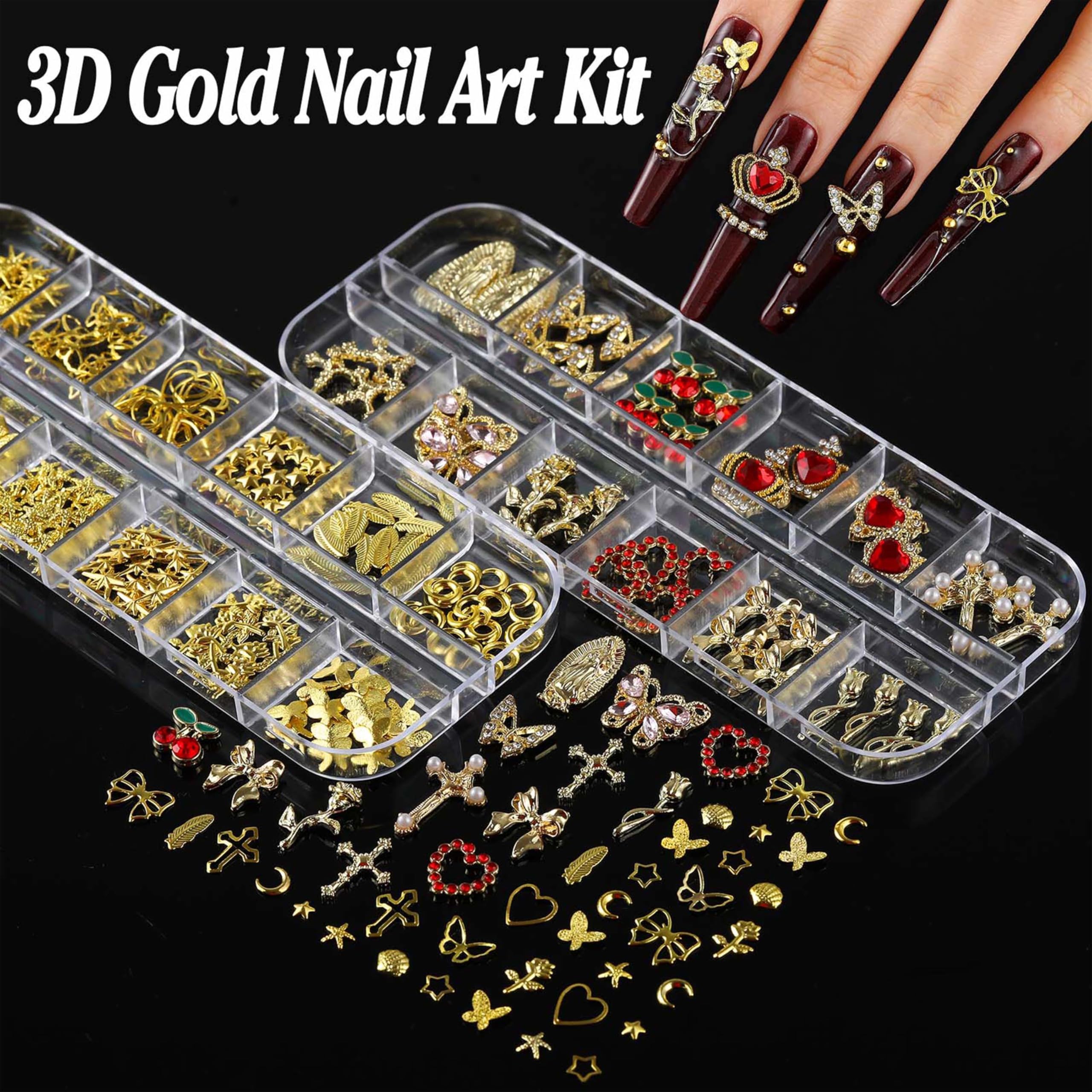 BANA ART Nail Charms Kit — 18,000+ 3D Gems in 13 Boxes with Cross, Crown, Pearls