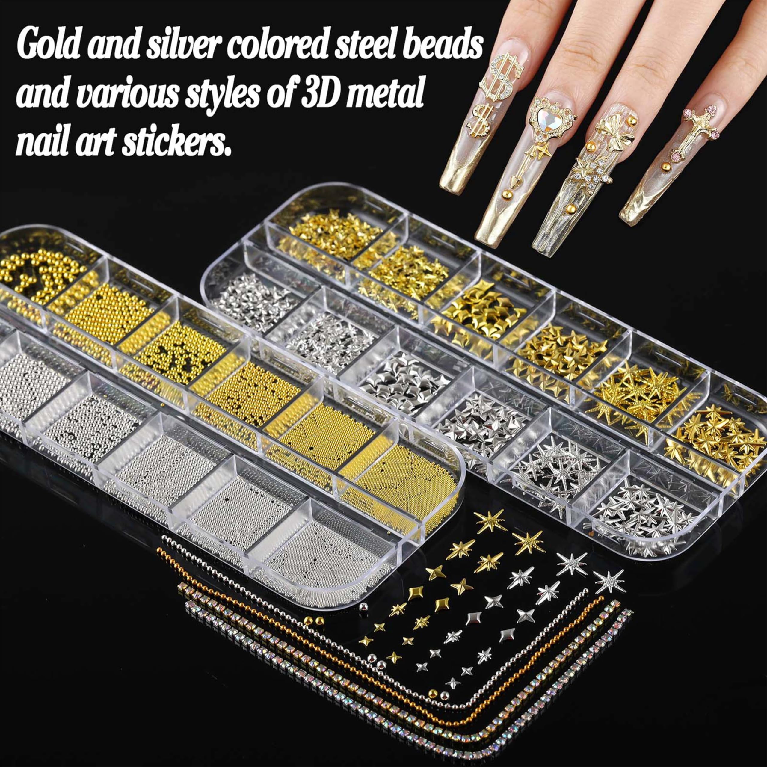 BANA ART Nail Charms Kit — 18,000+ 3D Gems in 13 Boxes with Cross, Crown, Pearls