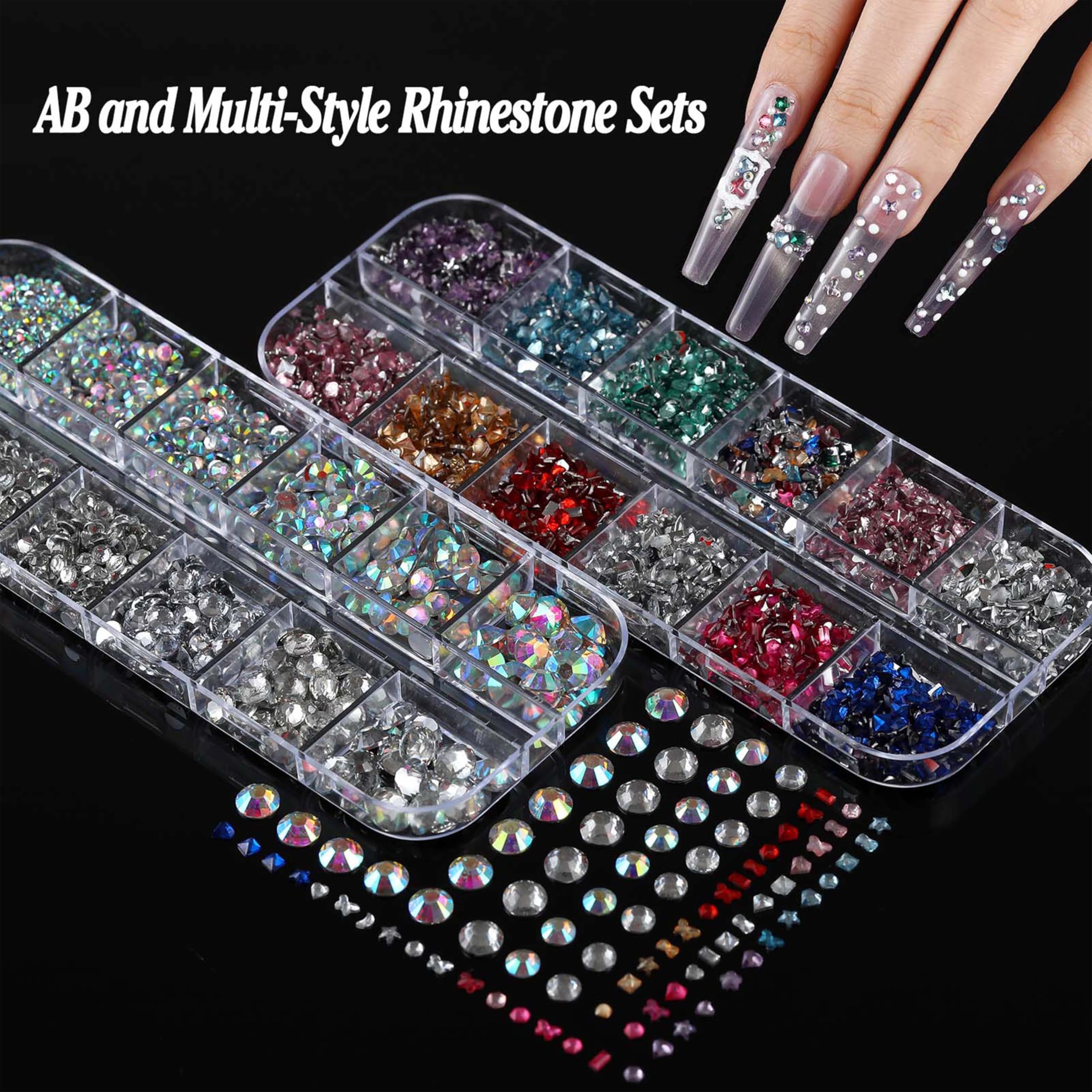 BANA ART Nail Charms Kit — 18,000+ 3D Gems in 13 Boxes with Cross, Crown, Pearls