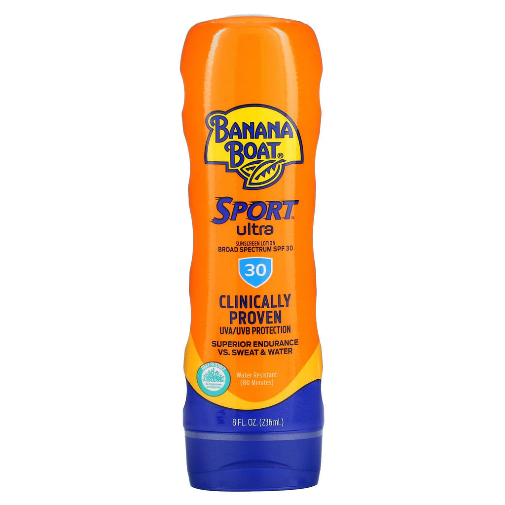 Banana Boat Sport Performance SPF 30 Sunscreen Lotion – Up to 80 Minutes Water Resistant, 8 oz Each (2-Pack)