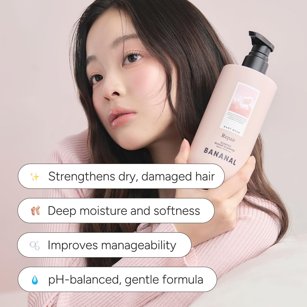 BANANAL Korean Hair Repair Shampoo – Strengthen Damaged Hair with Hydrolyzed Proteins, Ceramide & Jojoba Oil