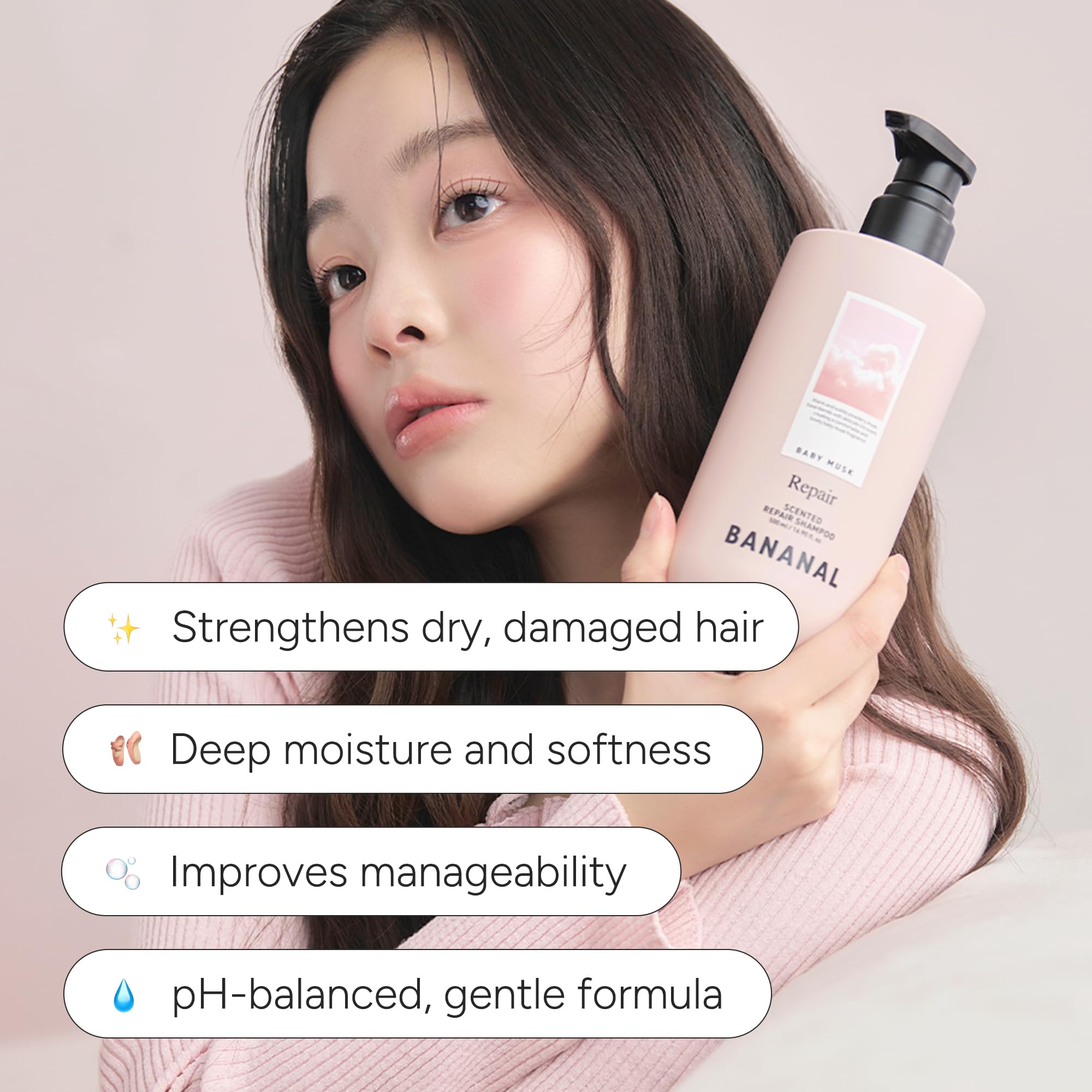 BANANAL Korean Hair Repair Shampoo – Strengthen Damaged Hair with Hydrolyzed Proteins, Ceramide & Jojoba Oil