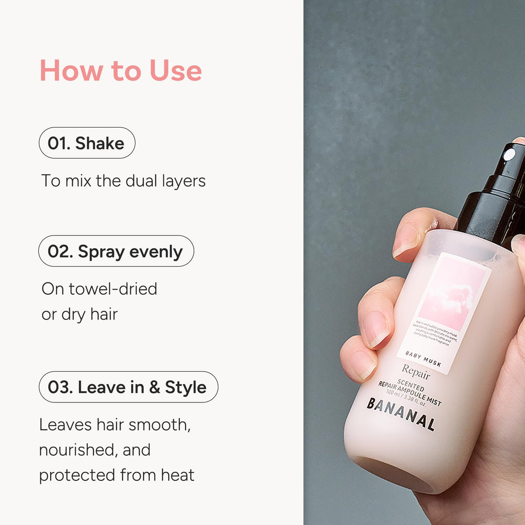 BANANAL Korean Scented Hair Serum Mist – Argan Oil & Silk Protein, 100ml, Frizz Control & Glass Hair Shine