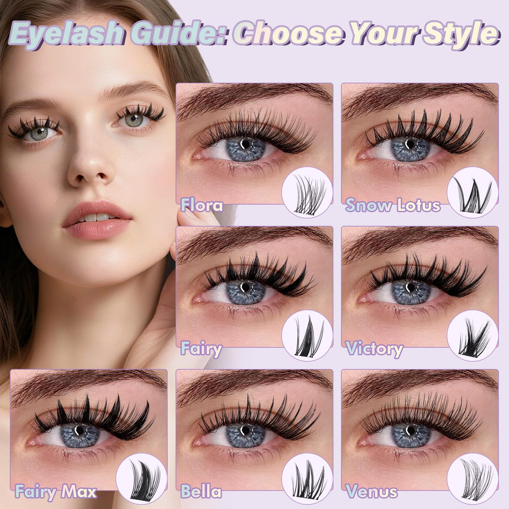 B&Qaugen Flora Lash Clusters Kit – DIY Lash Extensions at Home (120pcs, 8–18mm, Waterproof)