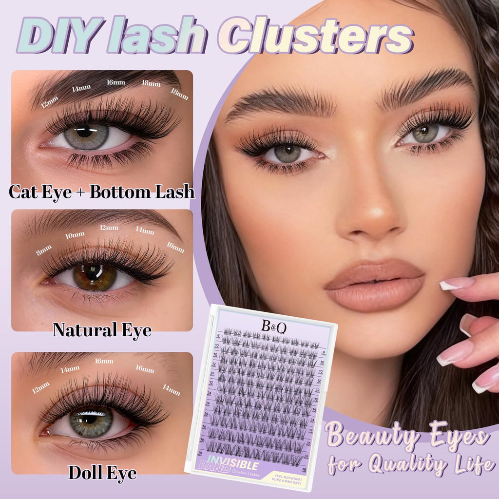 B&Qaugen Flora Lash Clusters Kit – DIY Lash Extensions at Home (120pcs, 8–18mm, Waterproof)
