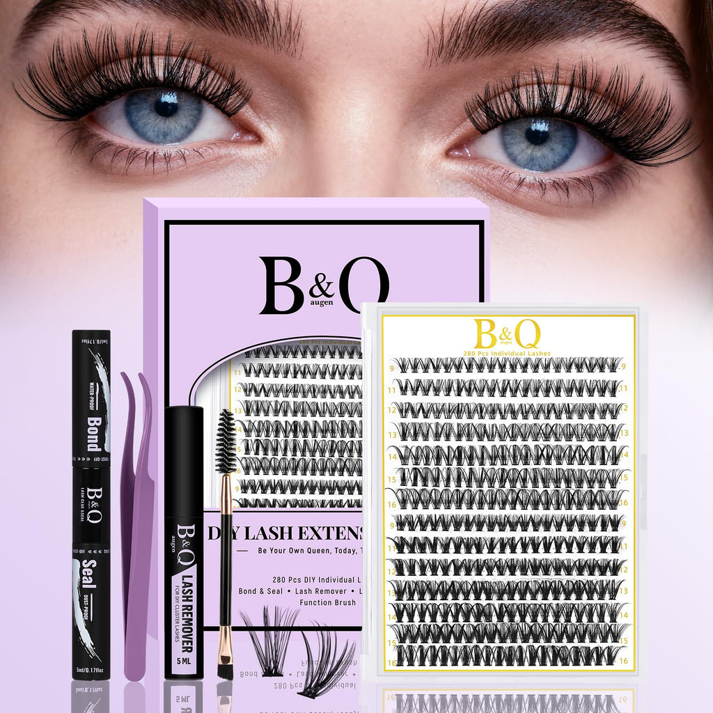 B&Qaugen Lash Clusters Kit 280pcs – DIY 30D/40D Lashes with Bond, Seal & Remover
