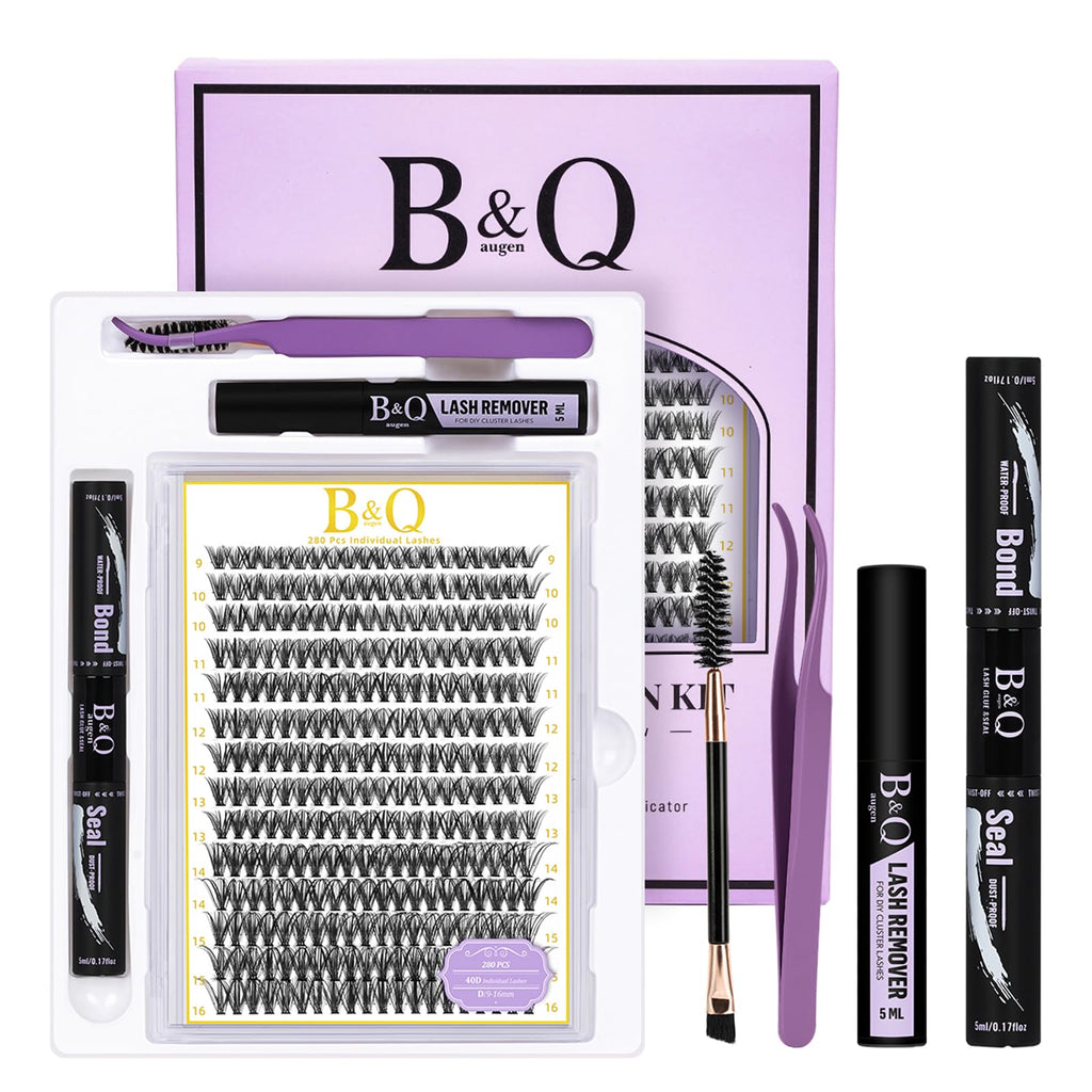 B&Qaugen Lash Clusters Kit 280PCS – DIY Eyelash Extensions with Bond & Seal Waterproof