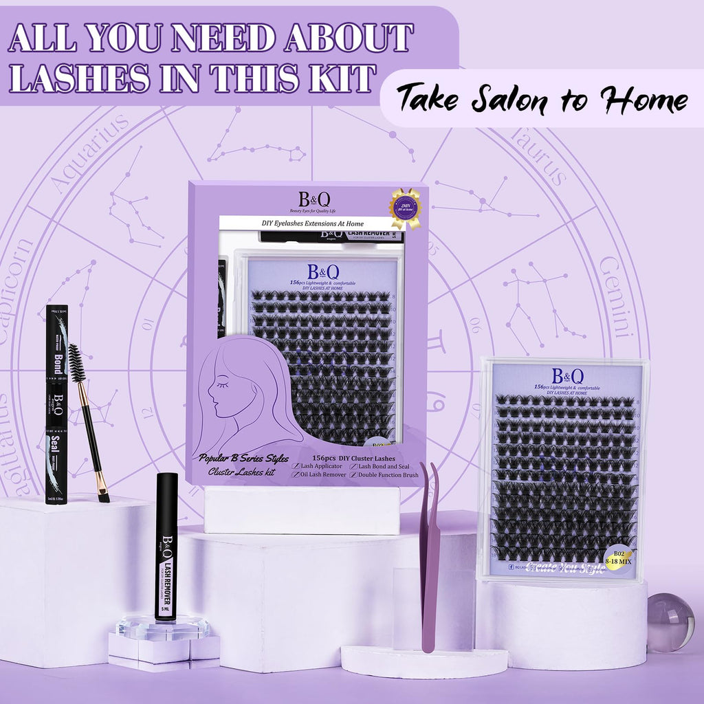 BandQaugen B02 Wispy Lash Clusters Kit – 156Pcs DIY Lash Extensions, D Curl 8-18mm