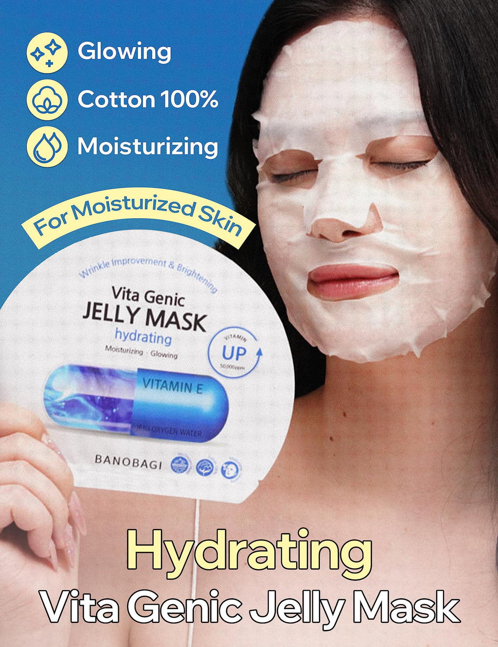 BANOBAGI Vita Genic Jelly Hydrating Face Mask with 11 Vitamin Complex | Jeju Water Moisturizing Sheet Mask (10 Sheets)