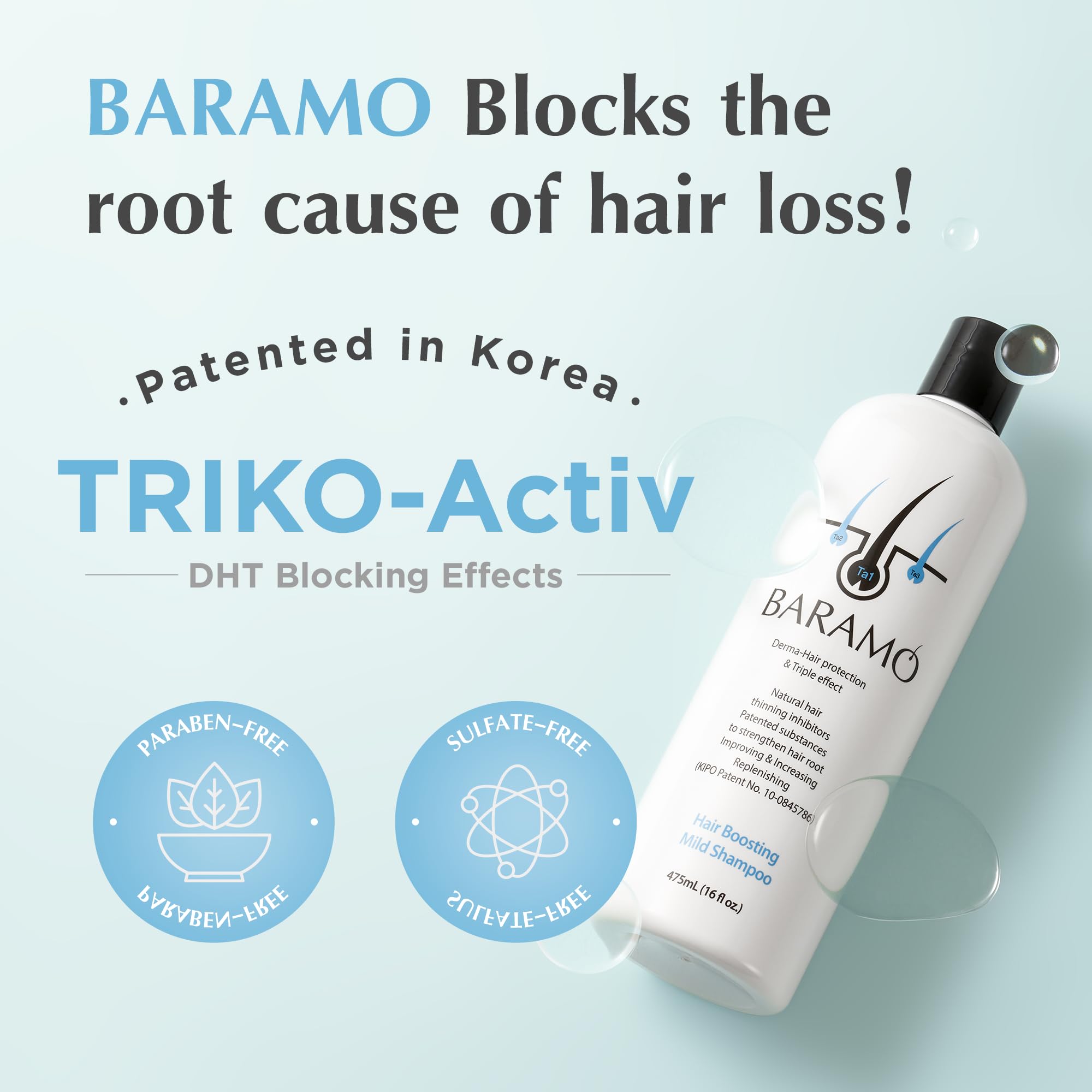 BARAMO Hair Boosting Mild Shampoo – DHT Blocker, Anti Hair Thinning, 16 oz