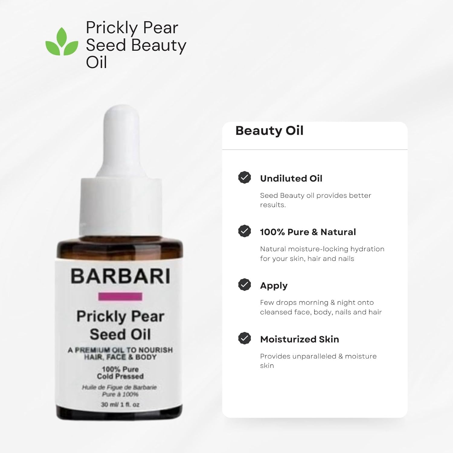 BARBARI Prickly Pear Oil – Hydrating Face, Hair & Nails | Lightweight, Fast-Absorbing Luxury Oil (30ml)