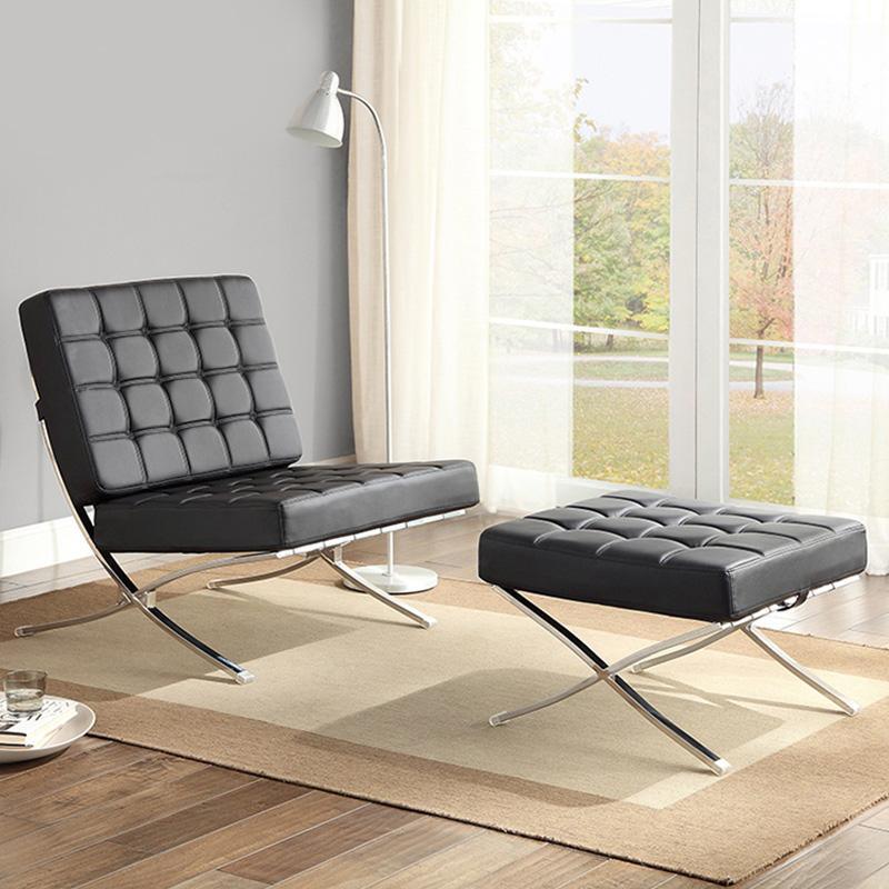 Barcelona Chair And Ottoman, Real Leather