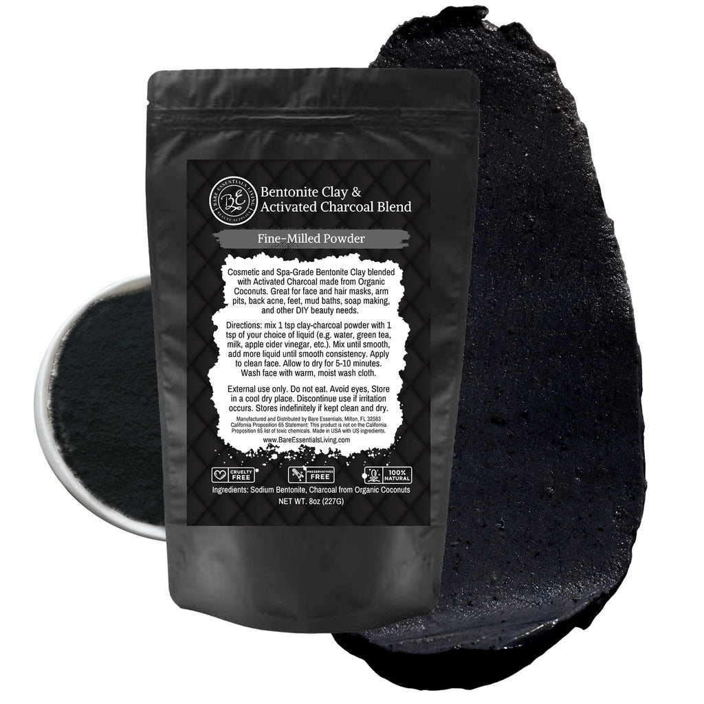 Bare Essentials Living Bentonite Clay & Activated Charcoal Powder Blend (8oz) – DIY Masks, Teeth Powder & Soap Making
