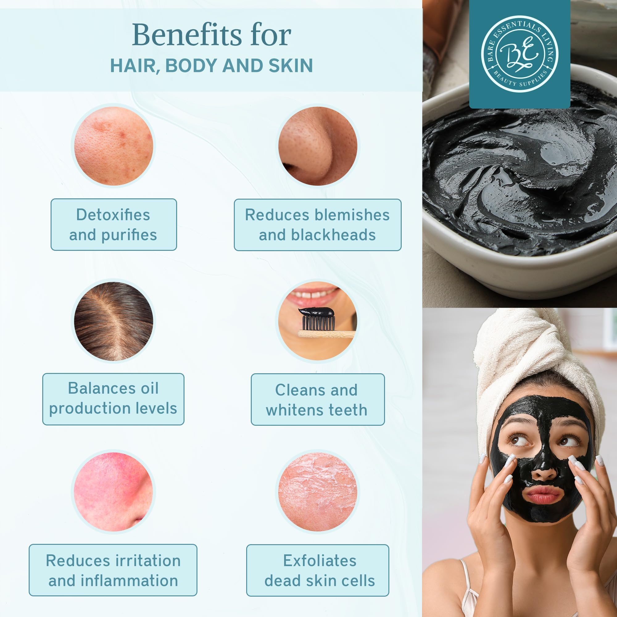 Bare Essentials Living Bentonite Clay & Activated Charcoal Powder Blend (8oz) – DIY Masks, Teeth Powder & Soap Making