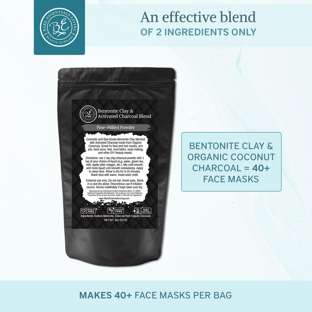 Bare Essentials Living Bentonite Clay & Activated Charcoal Powder Blend (8oz) – DIY Masks, Teeth Powder & Soap Making