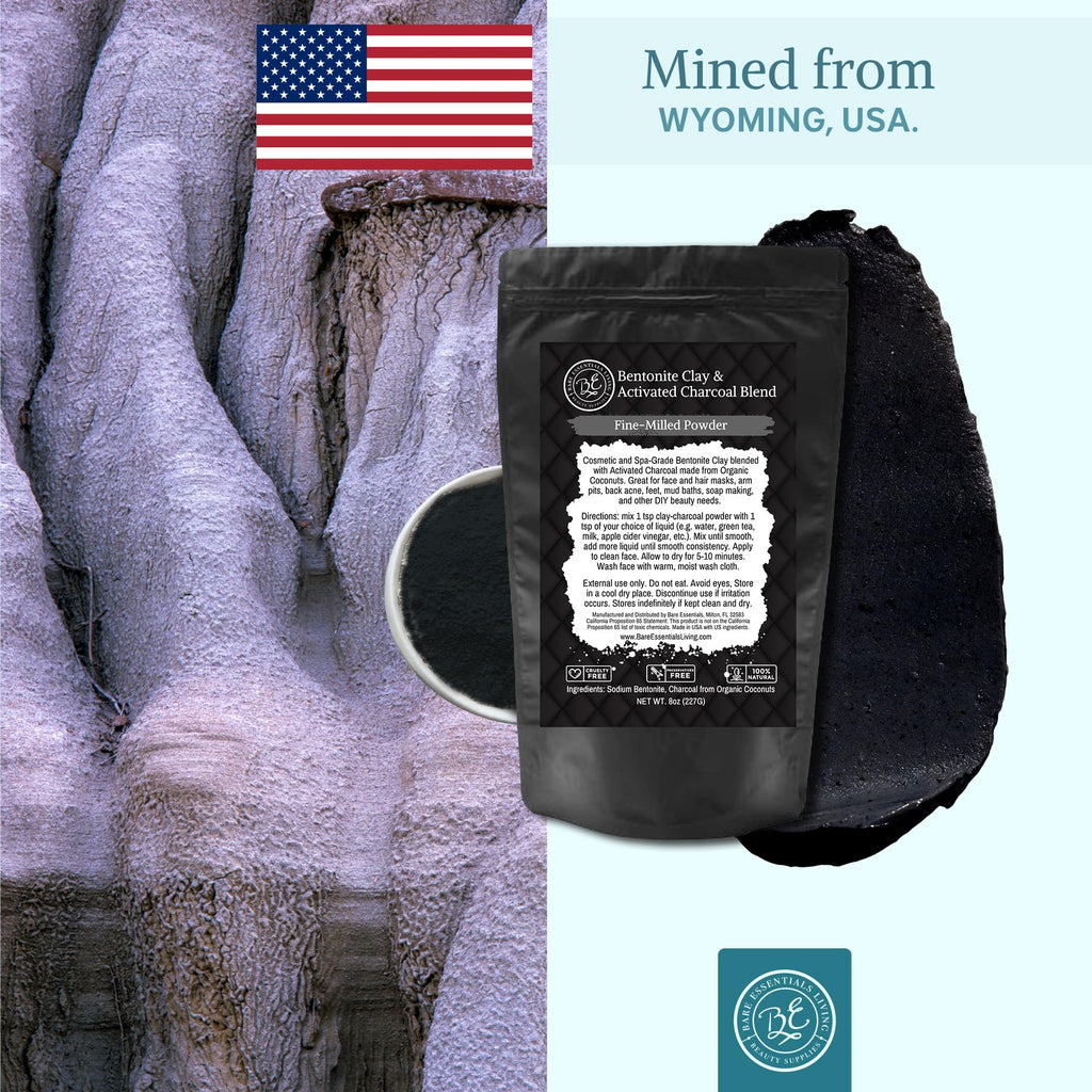 Bare Essentials Living Bentonite Clay & Activated Charcoal Powder Blend (8oz) – DIY Masks, Teeth Powder & Soap Making