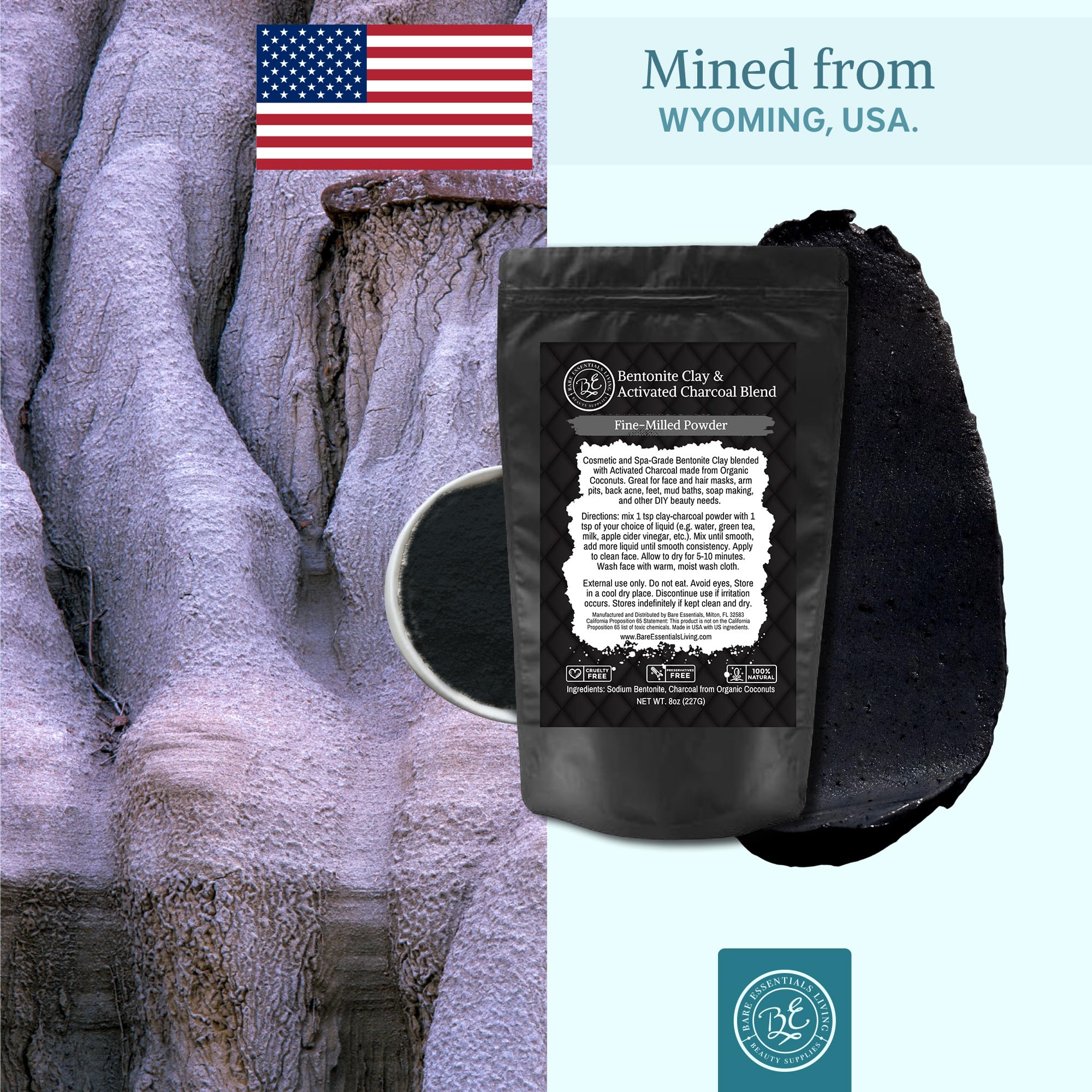 Bare Essentials Living Bentonite Clay & Activated Charcoal Powder Blend (8oz) – DIY Masks, Teeth Powder & Soap Making