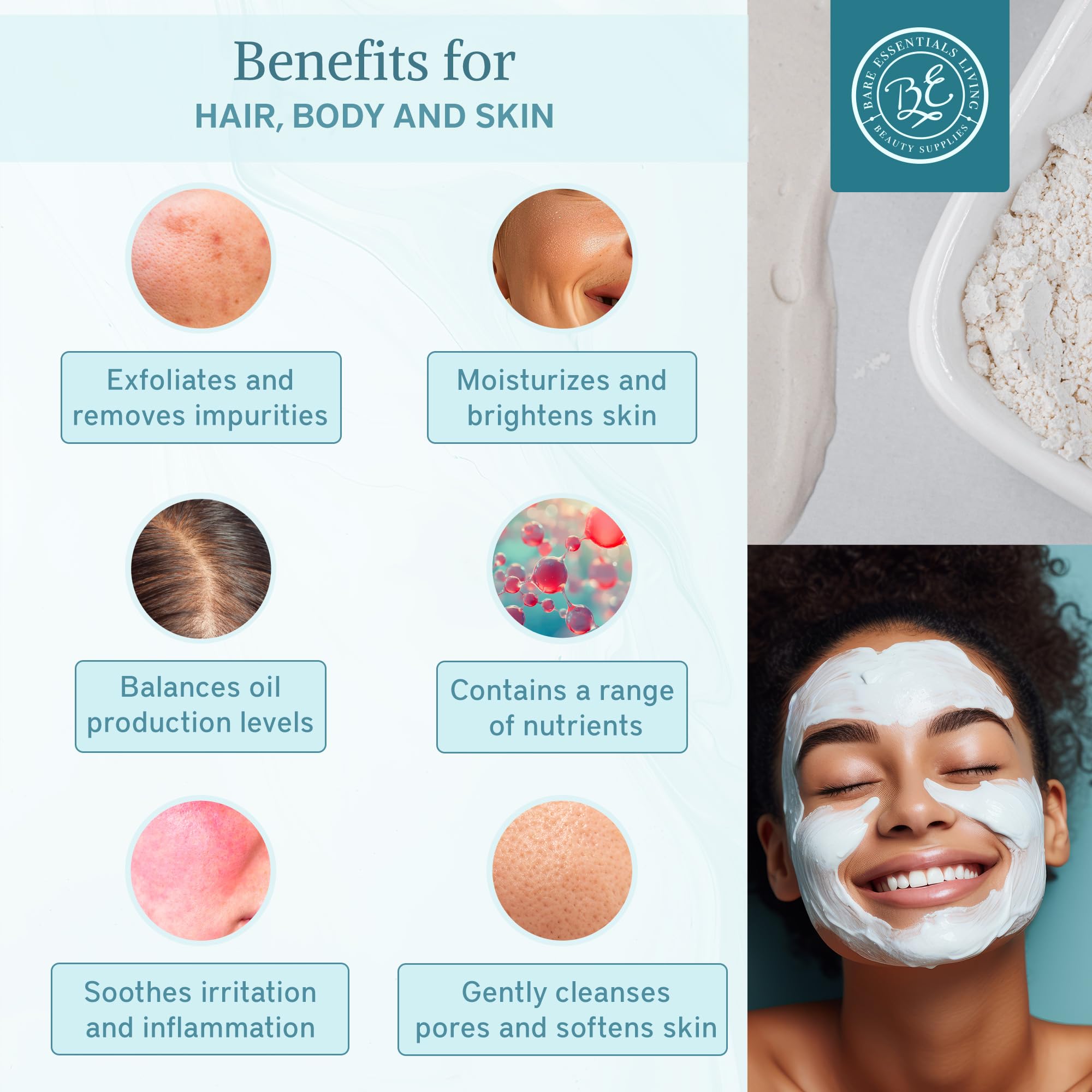 Bare Essentials Living White Kaolin Clay Powder (5 lb) – Natural DIY Cosmetic Clay for Masks, Soap, Bath Bombs, and Gardening