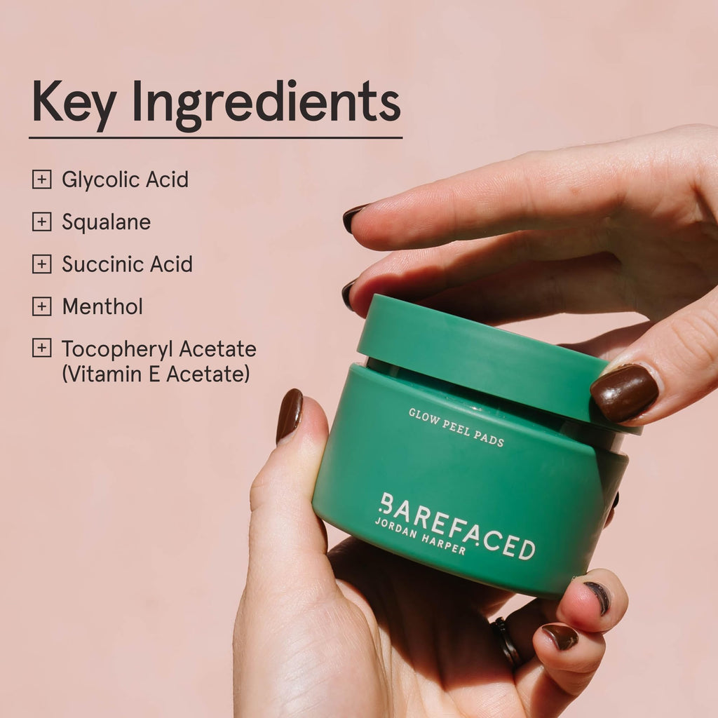 Barefaced Glow Peel Pads (60 Count) – Deep Exfoliation with 15% Glycolic Acid, Squalane & Vitamin E