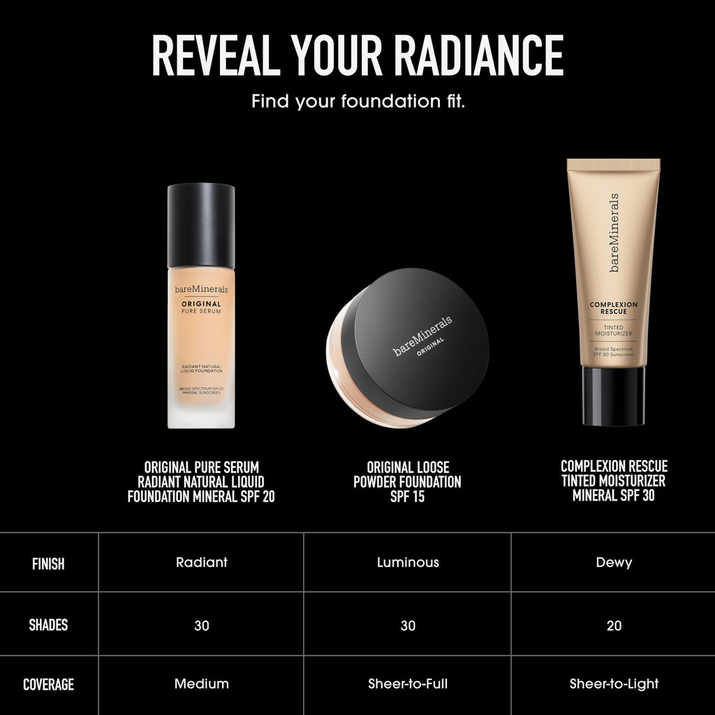 bareMinerals Original Pure Serum Foundation SPF 20 – Medium Cool 3.5 | Vegan, Cruelty-Free