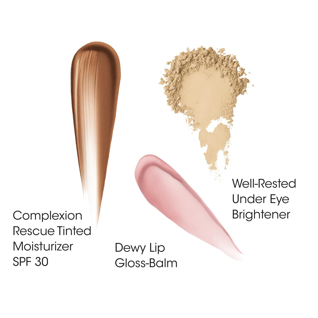 bareMinerals 3-Piece Clean Beauty Gift Set – Tinted Moisturizer SPF 30 + Hyaluronic Acid, Under-Eye Brightener + Concealer, Dewy Lip Gloss-Balm