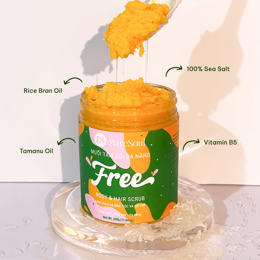 BareSoul FREE Body & Hair Scrub 11.6 oz | Natural Exfoliating Scrub for Scalp & Body