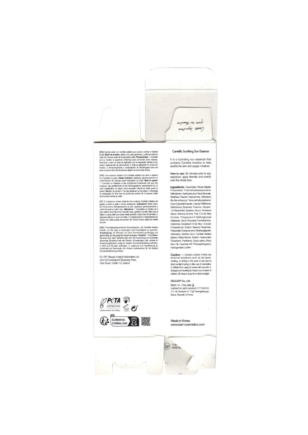 Barr Centella Soothing Sun Essence SPF 50+ PA++++ – Reef-Friendly, Non-Sticky