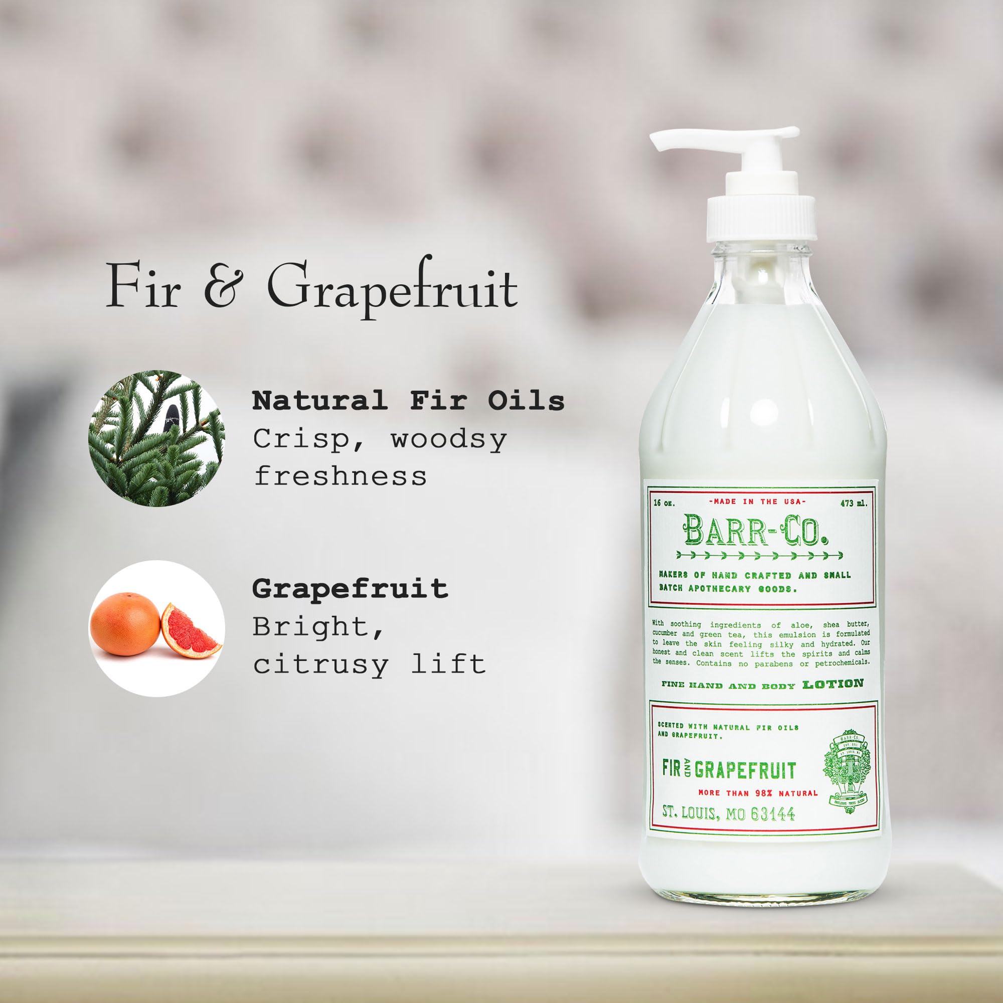 BARR-CO Fir & Grapefruit Scent Shea Butter Lotion — Dry Skin Moisturizer, 16 oz