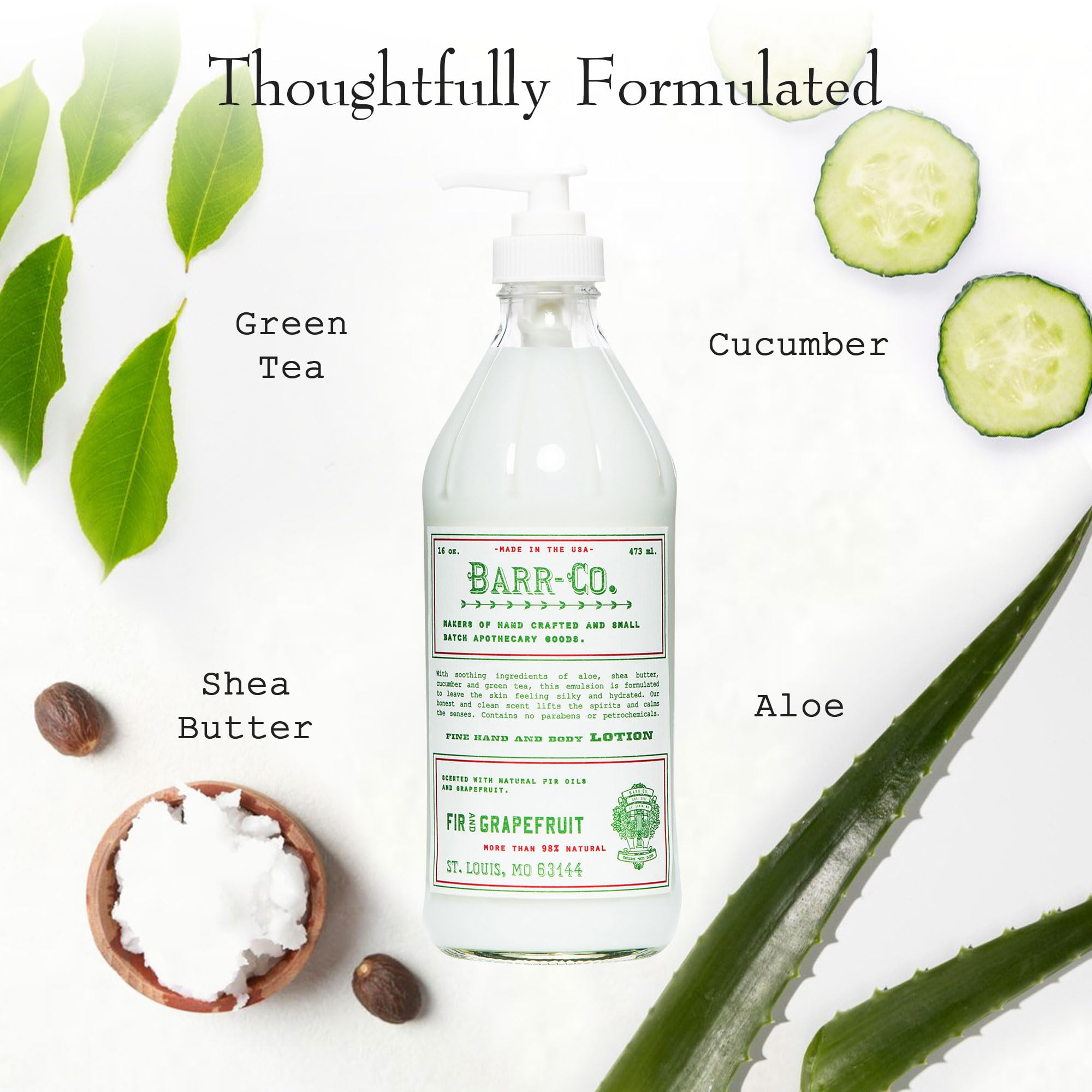BARR-CO Fir & Grapefruit Scent Shea Butter Lotion — Dry Skin Moisturizer, 16 oz
