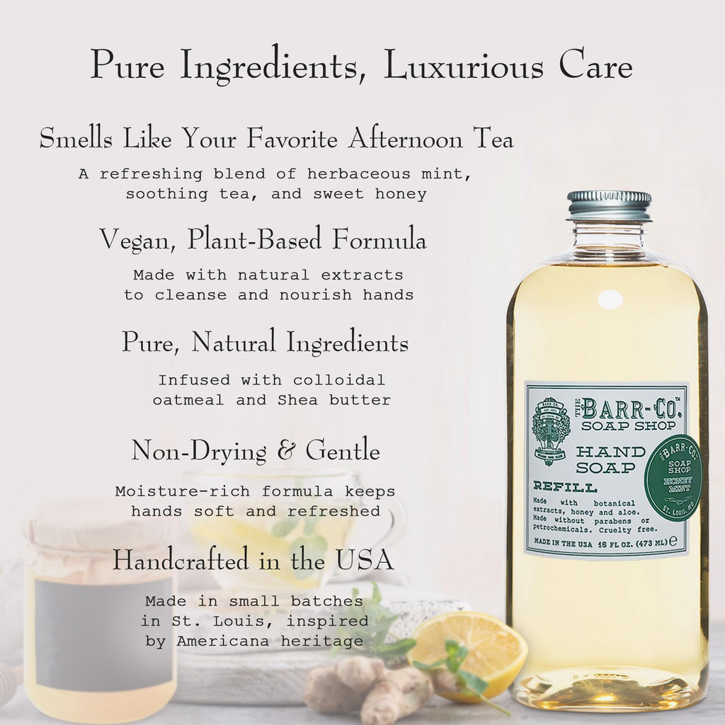 BARR-CO Honey Mint Hand Soap Refill – Natural, Moisturizing Vegan Formula, 16 fl oz